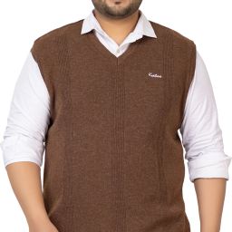 Men Self Design V Neck Brown Sweater-picture-27