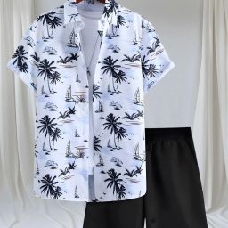 Men Night Suit Set White Printed-image-67
