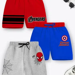 YK Marvel Boys Pack Of 3 Spiderman Captain America & Avengers Printed Shorts-55