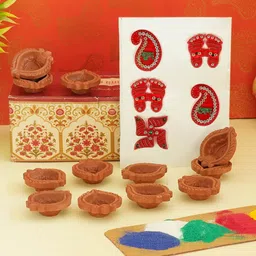 TIED RIBBONS Terracotta Diya Set, Rangoli Colors and Stickers-image-87