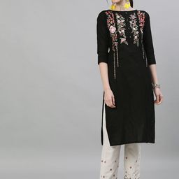 Ishin Women Black & Off-White Embroidered Kurta with Trousers-27