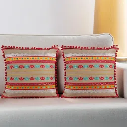 Decoghar Red & Beige 2 Pieces Geometric Square Cushion Covers-image-65