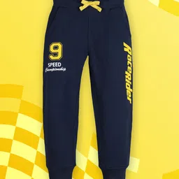 PLUM TREE Boys Navy Blue & Yellow Printed Pure Cotton Joggers-image-89