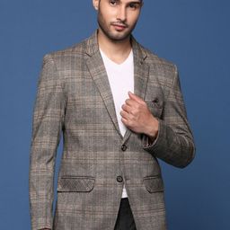 SHOWOFF Checked Notched Lapel Single Breasted Slim Fit Cotton Blazer-picture-6