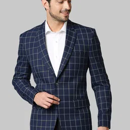 Raymond Men Blue Checked Polyester Regular Fit Single-Breasted Blazer-image-51