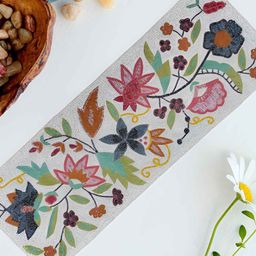 PURINA'S White & Green Floral Embroidered Dining Table Runner-49