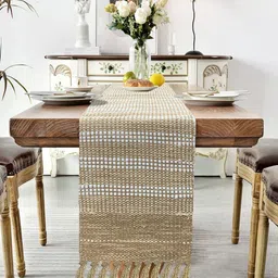 LUXEHOME INTERNATIONAL Beige Pure Cotton Manual Tassels Table Runner-55