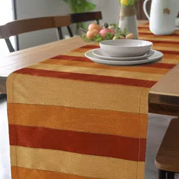 Encasa Homes Maroon & Beige Striped Table Runner-11