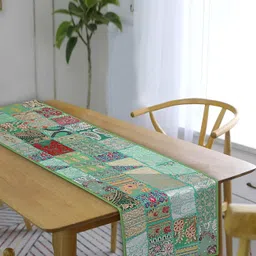 E-Ezra Green & Red Printed Cotton Table Runner-31