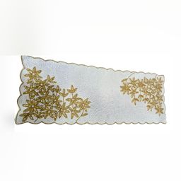 YWULY White & Gold Toned Embellished Rectangle Shaped Table Runner-27