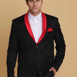 TAHVO Men Black & Red Solid Single-Breasted Slim-Fit Blazer-image-9