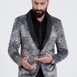 MR BUTTON Printed Shawl Collar Slim-Fit Single-Breasted Casual Blazer-image-11