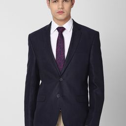 Van Heusen Men Navy Blue Solid Single-Breasted Slim Fit Blazers-picture-24