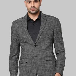 Park Avenue Men Grey Self Design Single-Breasted Formal Blazer-image-62