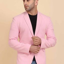 TAHVO Men Pink Solid Suede Slim-Fit Blazers-image-63