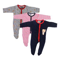 BeyBee Infant Kids Pack Of 3 Printed Organic Cotton Sleepsuits-image-79