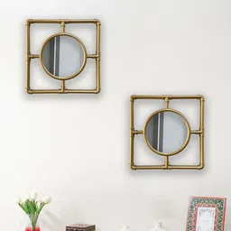 Art Street 2-Pcs Golden Square Framed Decorative Wall Mirrors-0