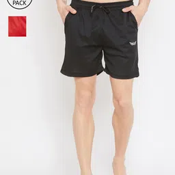 CHROME & CORAL Men Black & Red Pack of 2 Solid Pure Cotton Boxers-picture-12