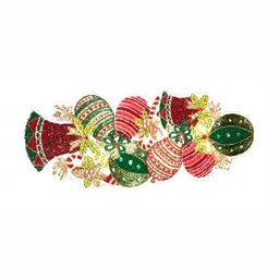 YWULY Green & Maroon Beads Embellished Abstract Shape Table Runner-10