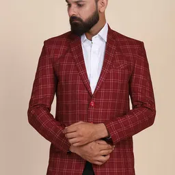 TAHVO Checked Slim Fit Single-Breasted Party Blazer-image-14