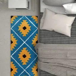 AAZEEM Blue & Yellow Geometric Hand-Tufted Floor Runner Rug-image-14