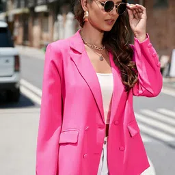 StyleCast Pink Notched Lapel Collar Single-Breasted Casual Blazer-picture-44