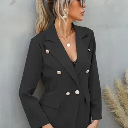 StyleCast Black Notched Lapel Long Sleeves Single-Breasted Blazer-picture-16