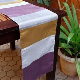 ZEBA Silver-Toned & Mustard Yellow Striped 6-Seater Table Runner-20