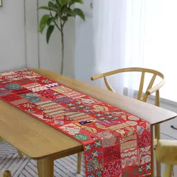 E-Ezra Red & Green Printed Cotton Table Runner-14