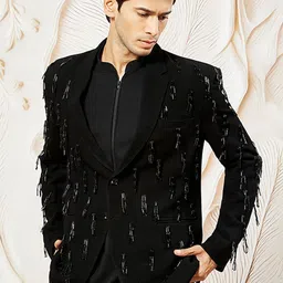 VASTRAMAY Embellished Slim-Fit Single-Breasted Blazer-picture-44