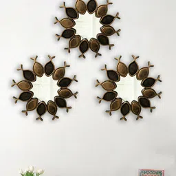 Art Street Brown 3 Pieces Textured Wooden Wall Mirrors-11