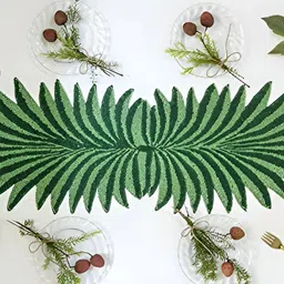 YWULY Green Beads Embellished Leaf Shape Dining Table Runner-1