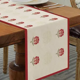 homewards Red & Cream-Colored Floral Printed Table Runner-54