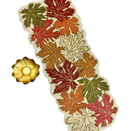 PURINA'S White & Orange Autumn Leaves Embroidered Dining Table Runner-5