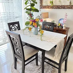 SASHAA WORLD Cream Self-Design Pure Cotton Rectangular Table Runner-23