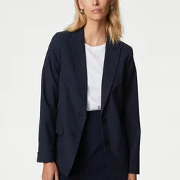 Marks & Spencer Striped Peaked Lapel Single-Breasted Regular Blazers-28