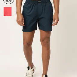 FREECULTR Men Blue & Peach Pack Of 2 Solid Cotton Boxers-picture-4
