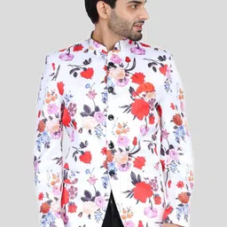 TAHVO Men White Printed Slim-Fit Single Breasted Blazer-image-13