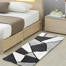 AAZEEM Black & White Printed Pure Cotton Floor Runner Rug-36
