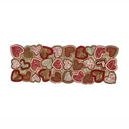 YWULY Brown & Red Embroidered Abstract Shaped Table Runner-33