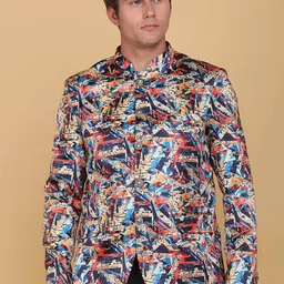 TAHVO Men Multicolored Printed Slim-Fit Single Breasted Tuxedo Blazer-10