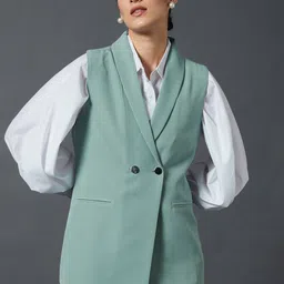SASSAFRAS worklyf Double Breasted Sleeveless Longline Blazer-image-50