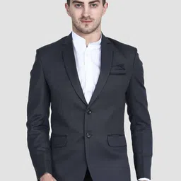 TAHVO Men Grey Solid Slim Fit Single-Breasted Blazer-image-47