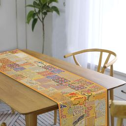 E-Ezra Yellow & Red Printed Cotton Table Runner-42