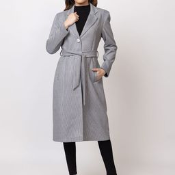 TWENTY ME Checked Notched Lapel Longline Acrylic Single-Breasted Overcoat-picture-9