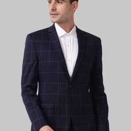 Park Avenue Men Blue & Grey Checked Single-Breasted Formal Blazer-image-67