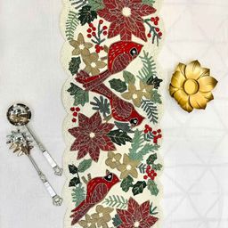 PURINA'S White & Green Floral Embellished Dining Table Runner-10