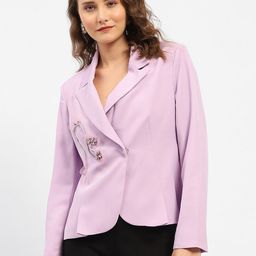Madame Embroidered Notched Lapel Double Breasted Blazer-image-35