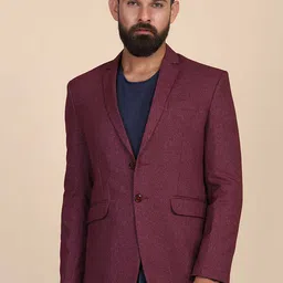 TAHVO Men Maroon Solid Single Breasted Slim-Fit Blazer-image-71