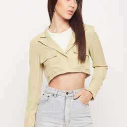 Madame Women Notched Lapel Collar Cotton Single-Breasted Cropped Blazer-14